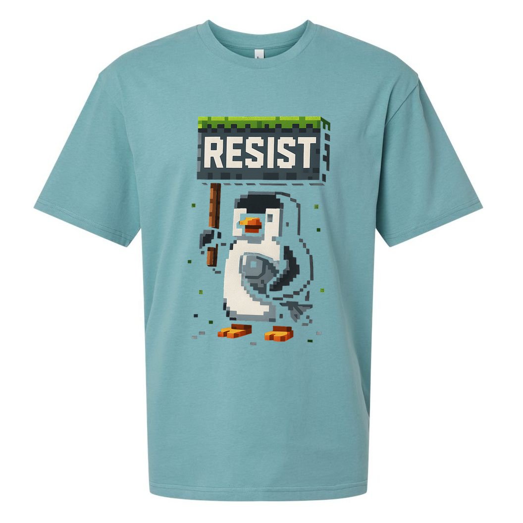Cool Resist Penguin Funny Pixel Art Gamer Sueded Cloud Jersey T-Shirt