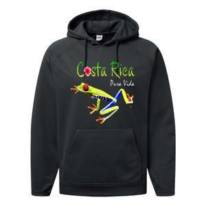 Costa Rica Pura Vida Travel Souvenir Vacation Frog Nature Performance Fleece Hoodie