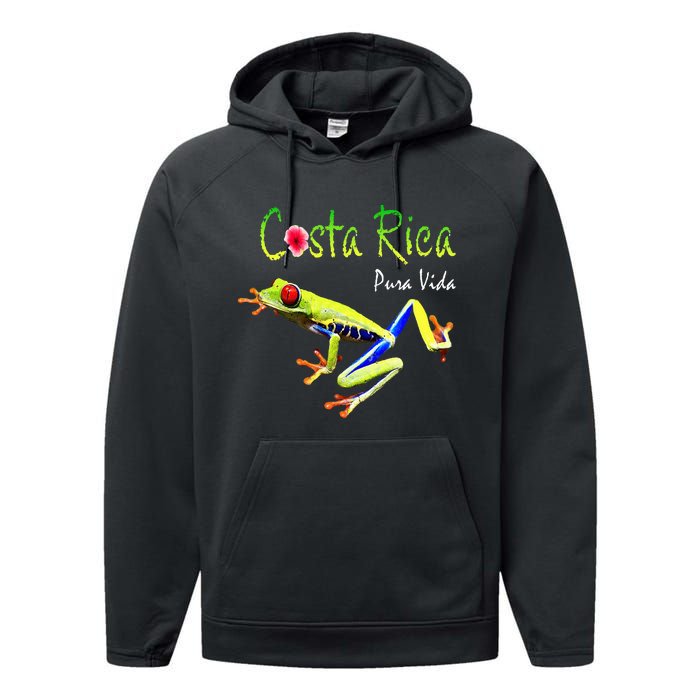 Costa Rica Pura Vida Travel Souvenir Vacation Frog Nature Performance Fleece Hoodie