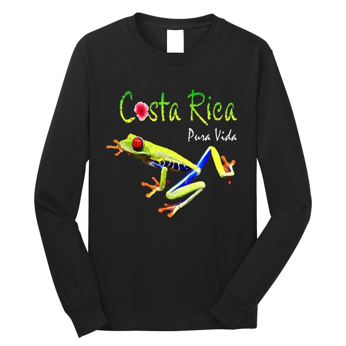 Costa Rica Pura Vida Travel Souvenir Vacation Frog Nature Long Sleeve Shirt