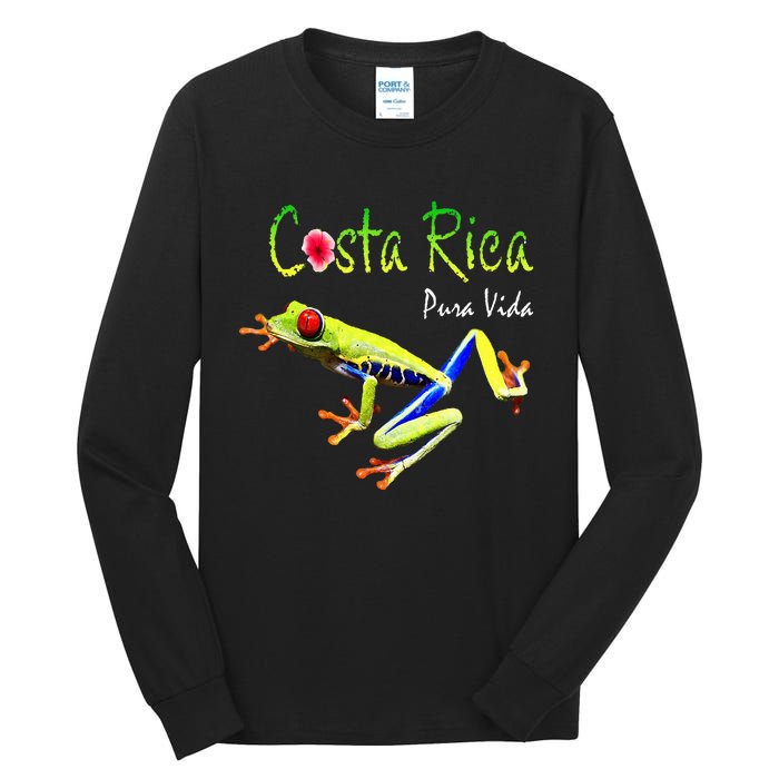 Costa Rica Pura Vida Travel Souvenir Vacation Frog Nature Tall Long Sleeve T-Shirt