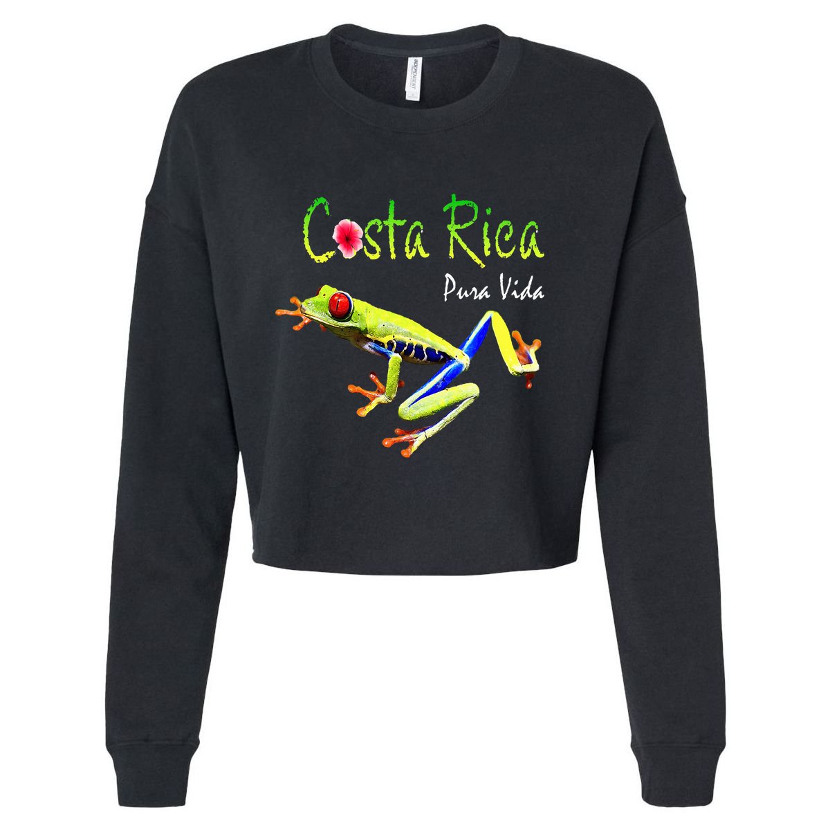 Costa Rica Pura Vida Travel Souvenir Vacation Frog Nature Cropped Pullover Crew