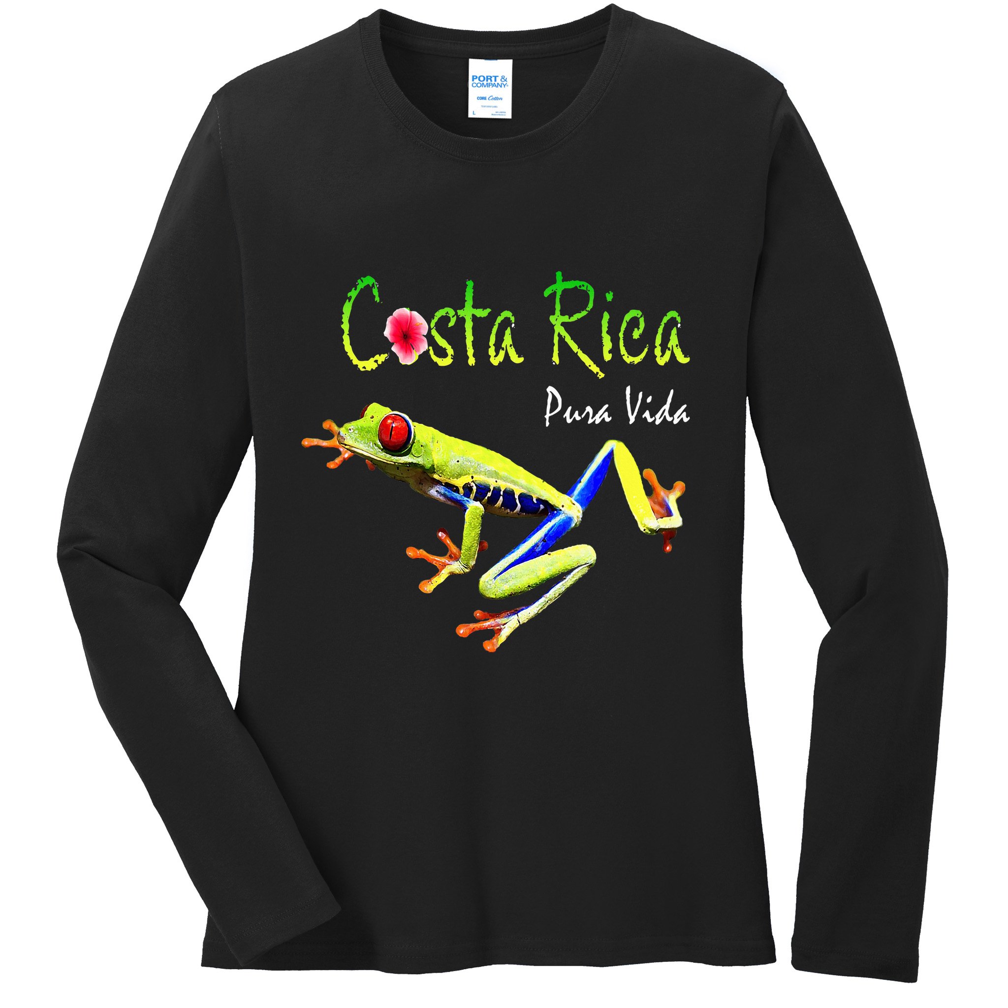 Costa Rica Pura Vida Travel Souvenir Vacation Frog Nature Ladies Long Sleeve Shirt