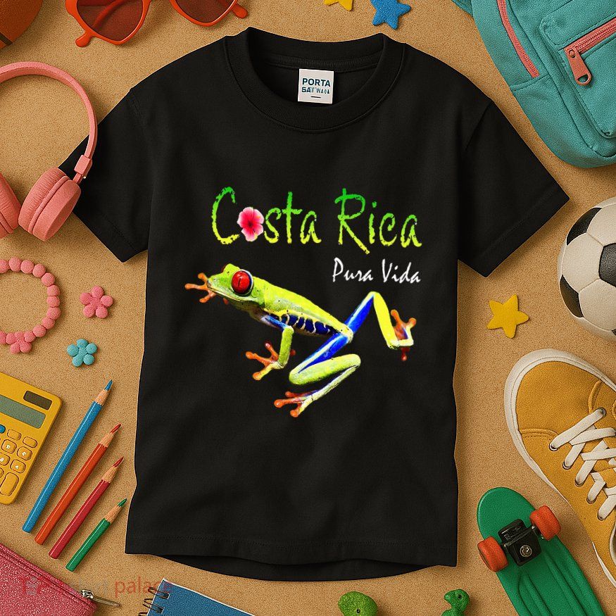 Costa Rica Pura Vida Travel Souvenir Vacation Frog Nature Kids T-Shirt