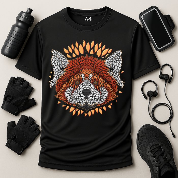 Cute Red Panda Leaf Petal Face Cooling Performance Crew T-Shirt