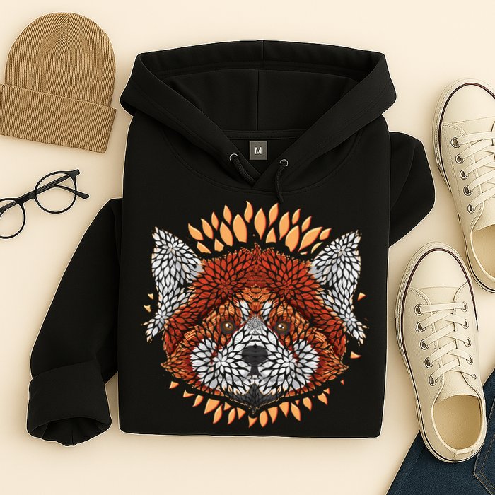 Cute Red Panda Leaf Petal Face Hoodie