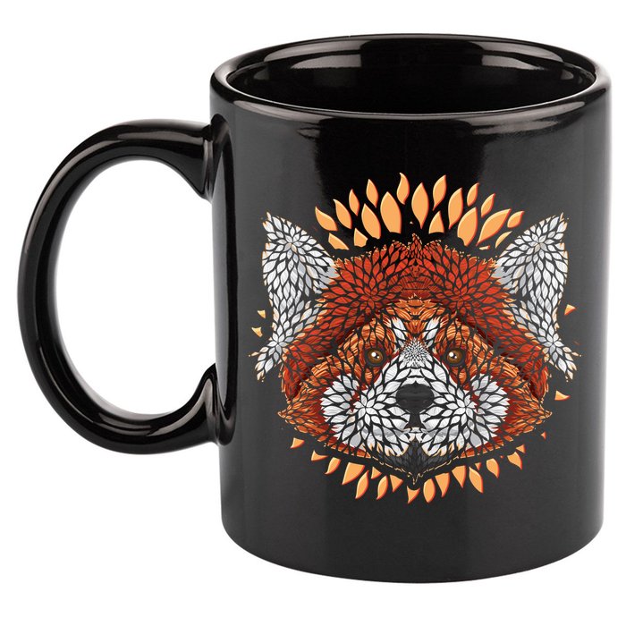 Cute Red Panda Leaf Petal Face 11oz C Handle Ceramic Mug