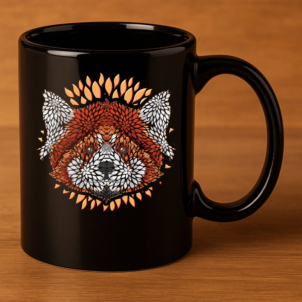 Cute Red Panda Leaf Petal Face 11oz C Handle Ceramic Mug