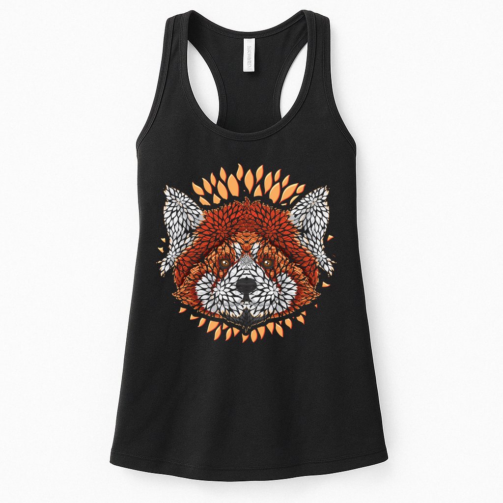 Cute Red Panda Leaf Petal Face Womens Tank Top