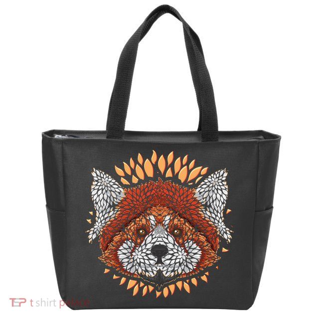 Cute Red Panda Leaf Petal Face Zip Tote Bag
