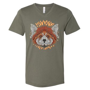 Cute Red Panda Leaf Petal Face V-Neck T-Shirt