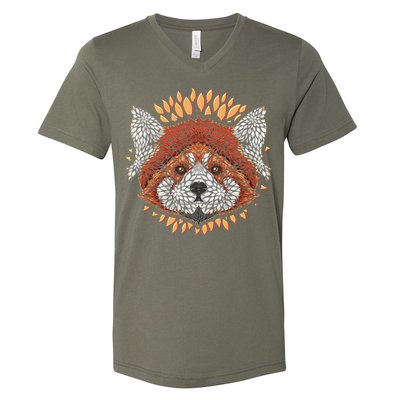 Cute Red Panda Leaf Petal Face V-Neck T-Shirt