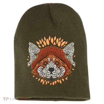 Cute Red Panda Leaf Petal Face Short Acrylic Beanie