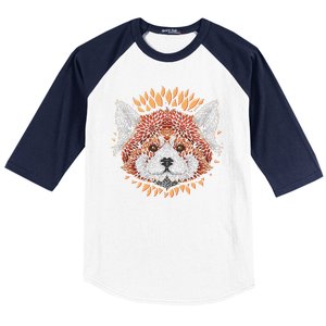 Cute Red Panda Leaf Petal Face Baseball Sleeve Shirt