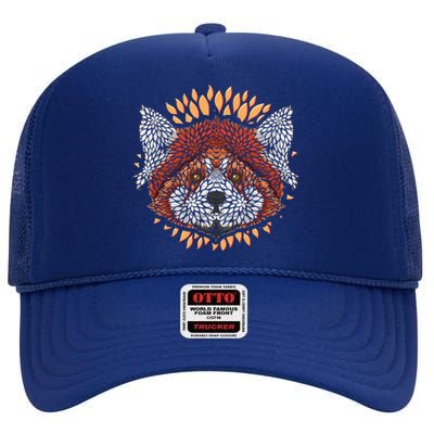 Cute Red Panda Leaf Petal Face High Crown Mesh Back Trucker Hat