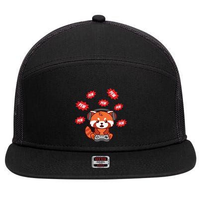 Cute Red Panda Gamer Funny Video Gaming Gift 7 Panel Mesh Trucker Snapback Hat
