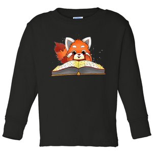 Cute Red Panda Reading A Book Lover Bookworm Love Toddler Long Sleeve Shirt