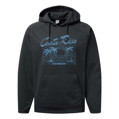 Costa Rica Pura Vida Vintage Distressed Beach Performance Fleece Hoodie