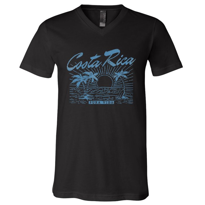 Costa Rica Pura Vida Vintage Distressed Beach V-Neck T-Shirt