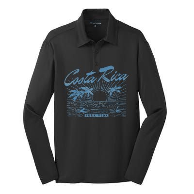 Costa Rica Pura Vida Vintage Distressed Beach Silk Touch Performance Long Sleeve Polo