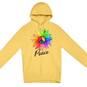 Cute Rainbow Peace Symbol Flower Premium Pullover Hoodie