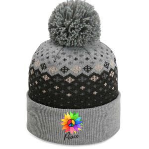 Cute Rainbow Peace Symbol Flower The Baniff Cuffed Pom Beanie