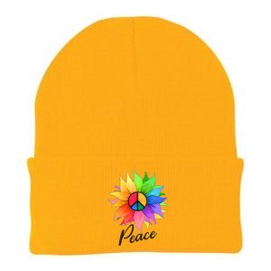 Cute Rainbow Peace Symbol Flower Knit Cap Winter Beanie