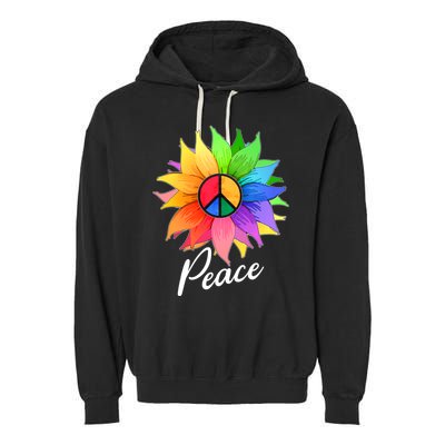 Cute Rainbow Peace Symbol Flower Garment-Dyed Fleece Hoodie