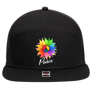 Cute Rainbow Peace Symbol Flower 7 Panel Mesh Trucker Snapback Hat