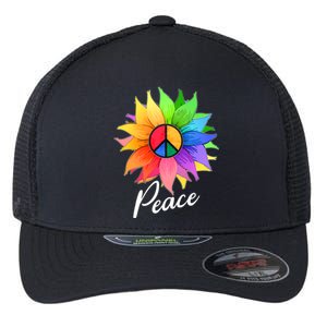 Cute Rainbow Peace Symbol Flower Flexfit Unipanel Trucker Cap