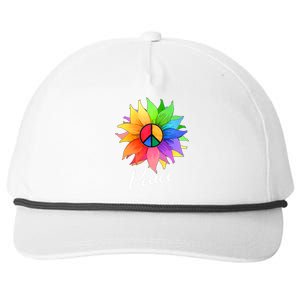 Cute Rainbow Peace Symbol Flower Snapback Five-Panel Rope Hat