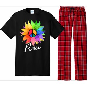 Cute Rainbow Peace Symbol Flower Pajama Set