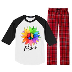 Cute Rainbow Peace Symbol Flower Raglan Sleeve Pajama Set