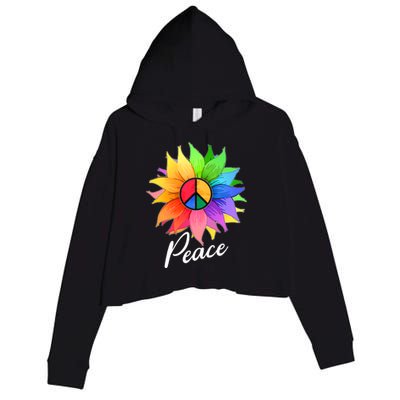 Cute Rainbow Peace Symbol Flower Crop Fleece Hoodie