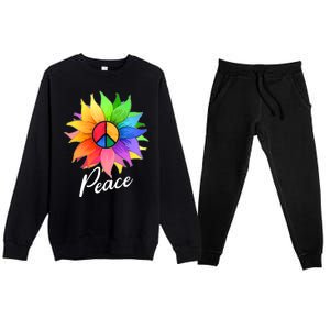 Cute Rainbow Peace Symbol Flower Premium Crewneck Sweatsuit Set