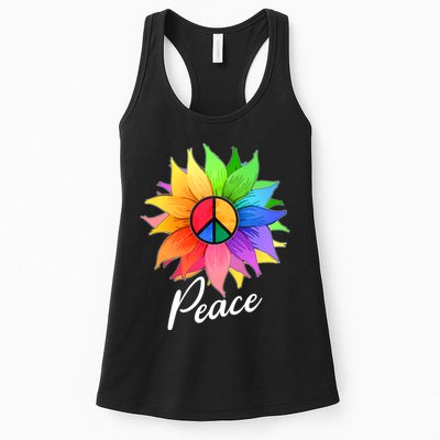 Cute Rainbow Peace Symbol Flower Womens Tank Top