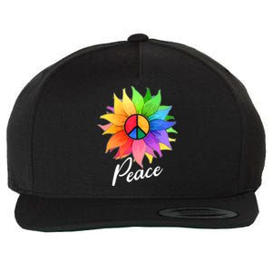 Cute Rainbow Peace Symbol Flower Wool Snapback Cap