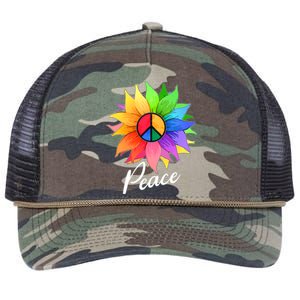 Cute Rainbow Peace Symbol Flower Retro Rope Trucker Hat Cap