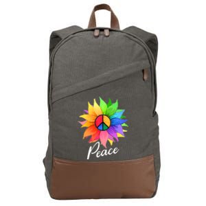 Cute Rainbow Peace Symbol Flower Cotton Canvas Backpack