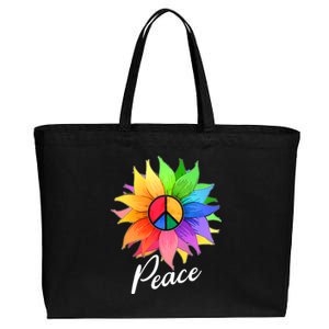 Cute Rainbow Peace Symbol Flower Cotton Canvas Jumbo Tote