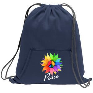 Cute Rainbow Peace Symbol Flower Sweatshirt Cinch Pack Bag