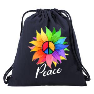 Cute Rainbow Peace Symbol Flower Drawstring Bag