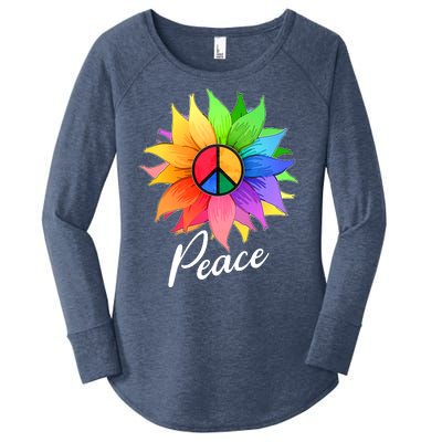 Cute Rainbow Peace Symbol Flower Women's Perfect Tri Tunic Long Sleeve Shirt