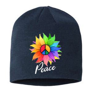 Cute Rainbow Peace Symbol Flower Sustainable Beanie