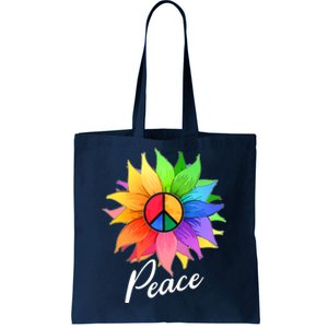 Cute Rainbow Peace Symbol Flower Tote Bag