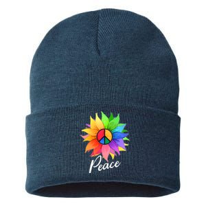 Cute Rainbow Peace Symbol Flower Sustainable Knit Beanie