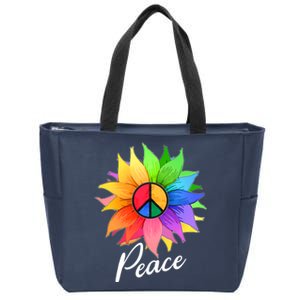 Cute Rainbow Peace Symbol Flower Zip Tote Bag