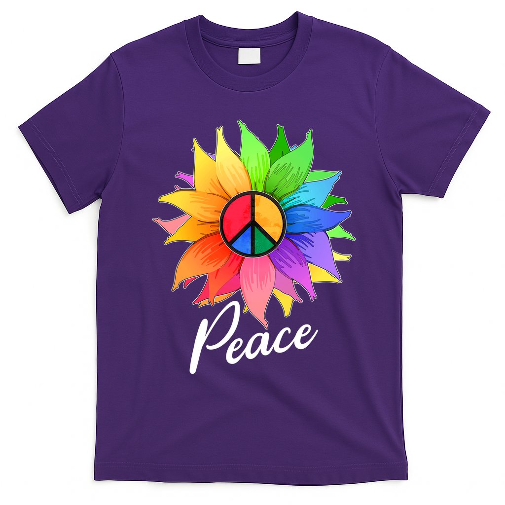 Cute Rainbow Peace Symbol Flower T-Shirt