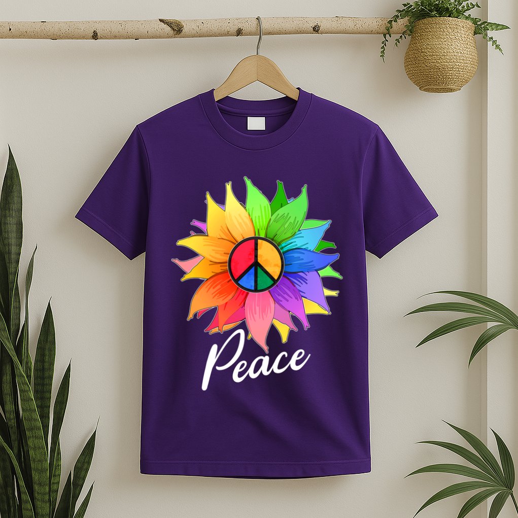 Cute Rainbow Peace Symbol Flower T-Shirt