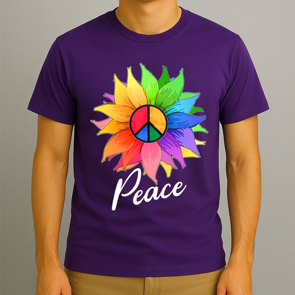 Cute Rainbow Peace Symbol Flower T-Shirt